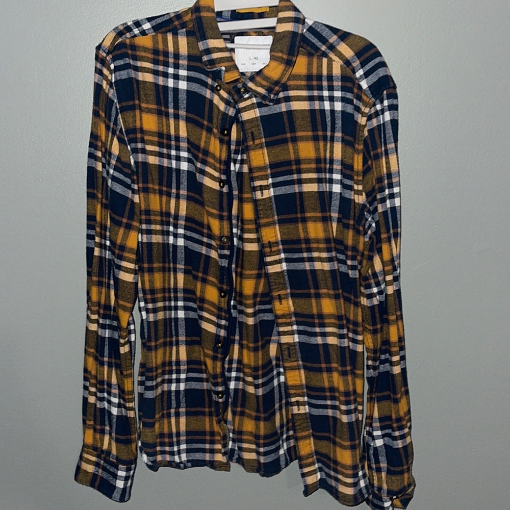 Mustard & Navy Flannel Button Down Shirt-Men’s
